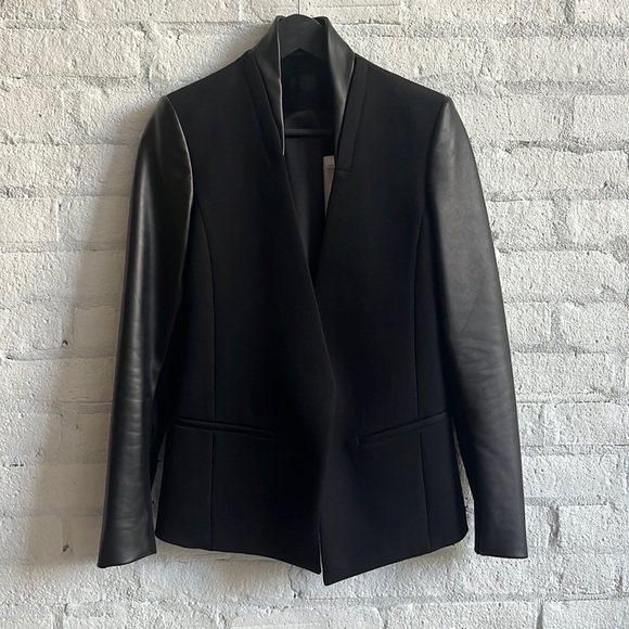 NWT Helmut Lang Crux Leather-Sleeved Wool Blazer - Picture 3 of 6